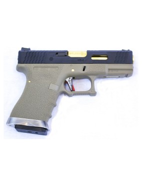 WE EU19 G19 E-Force GBB - Black, Tan with Gold Barrel
